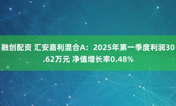 融创配资 汇安嘉利混合A：2025年第一季度利润30.62万元 净值增长率0.48%
